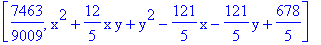 [7463/9009, x^2+12/5*x*y+y^2-121/5*x-121/5*y+678/5]